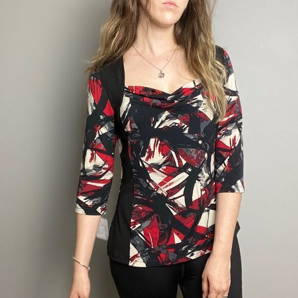 NWT black white red 3/4 sleeve top business casual - Picture 1 of 8